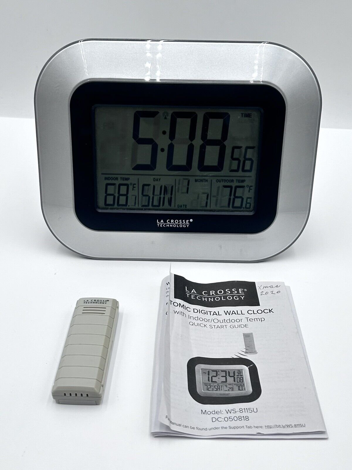 WS-8115U-S La Crosse Technology Atomic Digital Wall Clock TX38U Sensor Silver