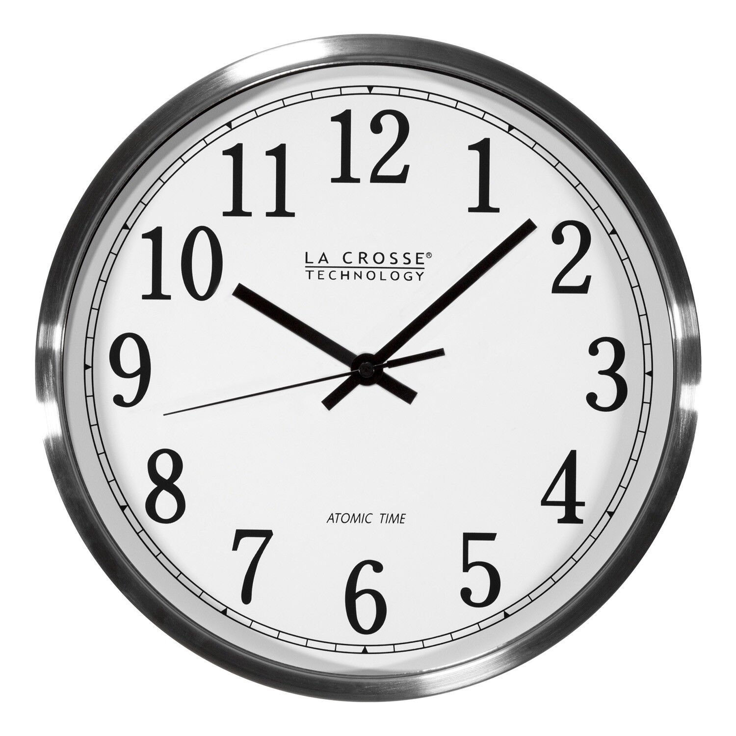 WT-3126B La Crosse Technology 12" Stainless Steel Frame Atomic Analog Wall Clock
