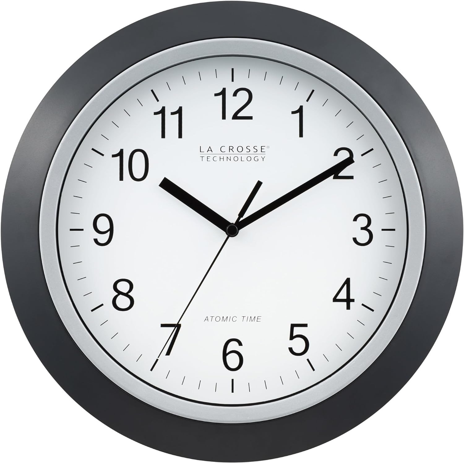 WT-3129B 12 Inch Atomic Analog Wall Clock, Pack of 1, Black