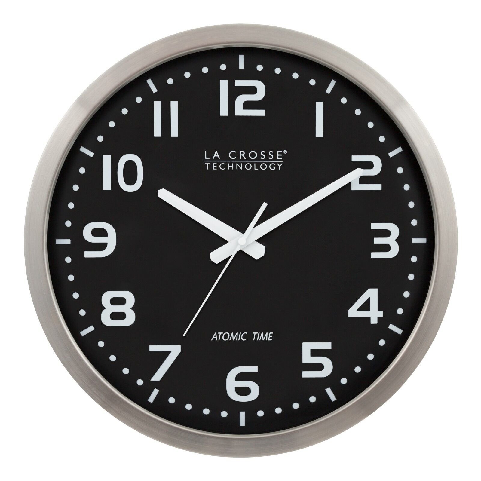 WT-3161BK La Crosse Technology 16" Atomic Stainless Analog Wall Clock - Black