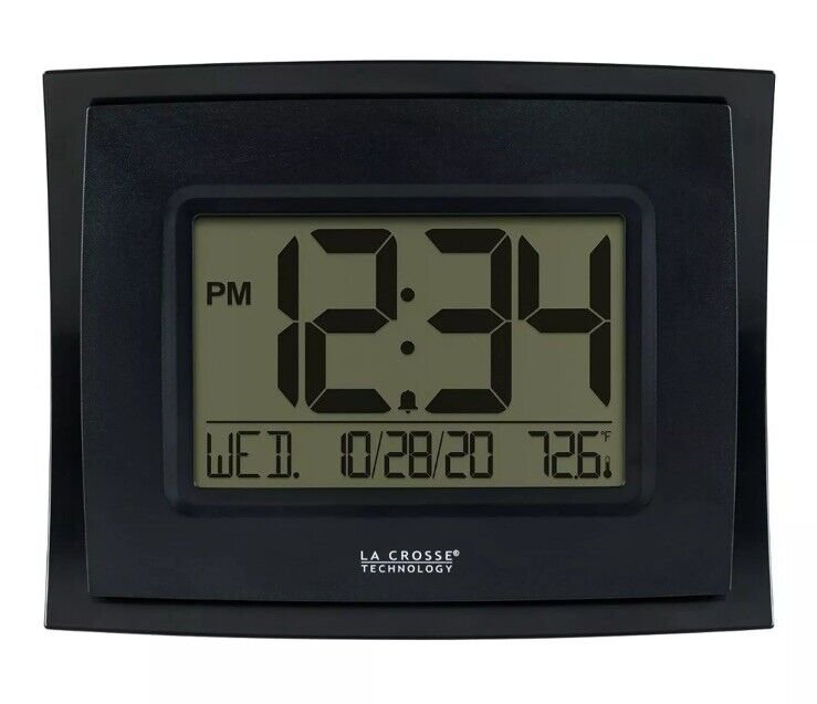 WT-8002U-B-INT Digital Black Clock with Indoor Temperature
