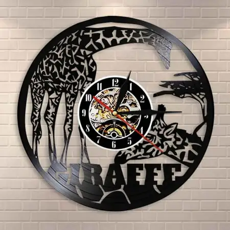 Yan Gxx Giraffe Wall Art Wildlife Animal Wall Clock Safari Wall Decor Vintage Vinyl Record Wall