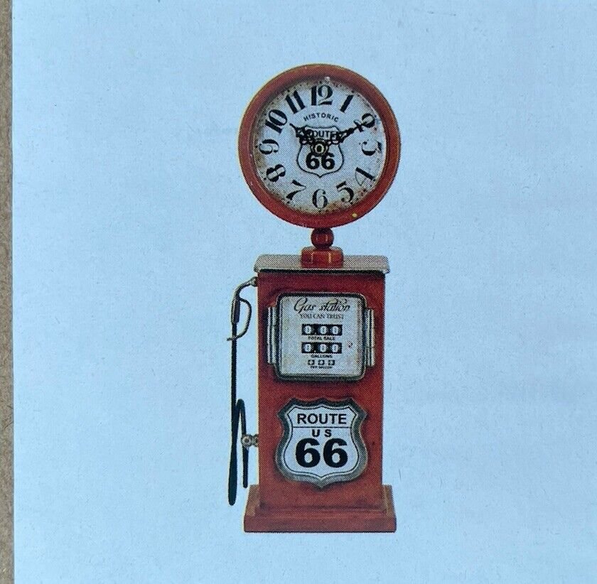 Yosemite Home Decor Vintage Route 66 Gas Pump Table Top Clock NIB Red 14”x5”x3”