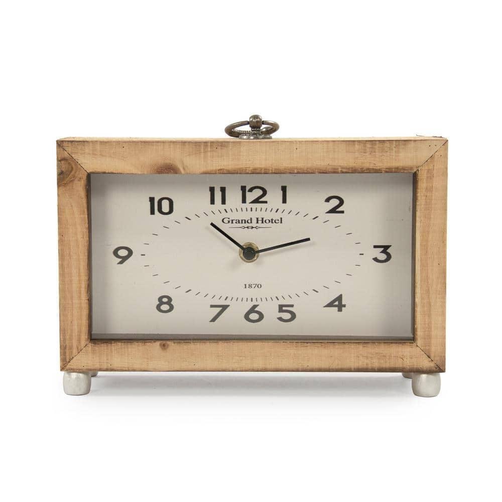 Zentique Table Clock Analog Rectangle w/ Wood Frame Farmhouse in Brown/White