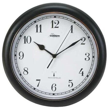 Zoro Select 2Cja3 12-1/8" Analog Quartz Atomic Wall Clock, Black