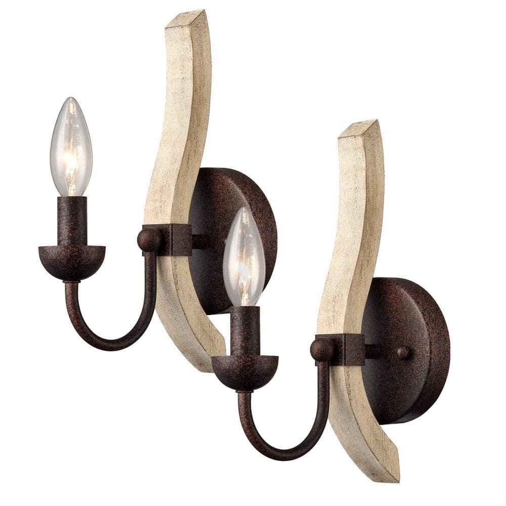 13.1 in. 2-Light Rustic Modern Wall Sconce with Standard Shade