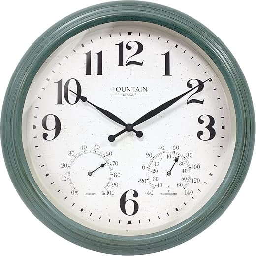 18 Maison in/Outdoor Clock with Thermometer and Hygrometer, All in One Weather Station - Aged Teal Finish (Weather Thermometer/Wall Decoration)