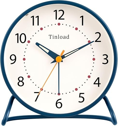 4.5 Antique Retro Analog Alarm Clock, Small Silent Desk Clock with Night Light, Snooze, for Living Room, Bedroom, Bedside, Desk(Blue)