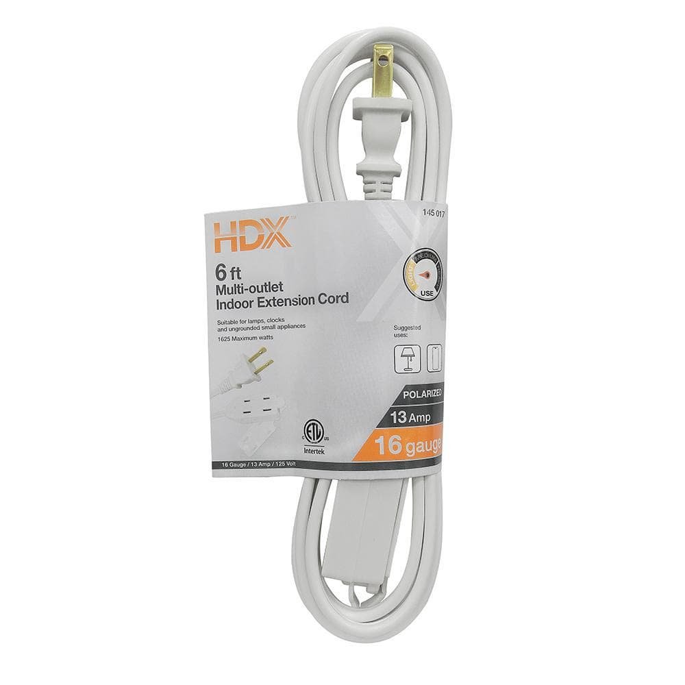 6 ft. 16/2 Light Duty Indoor Multi-Outlet Extension Cord, White