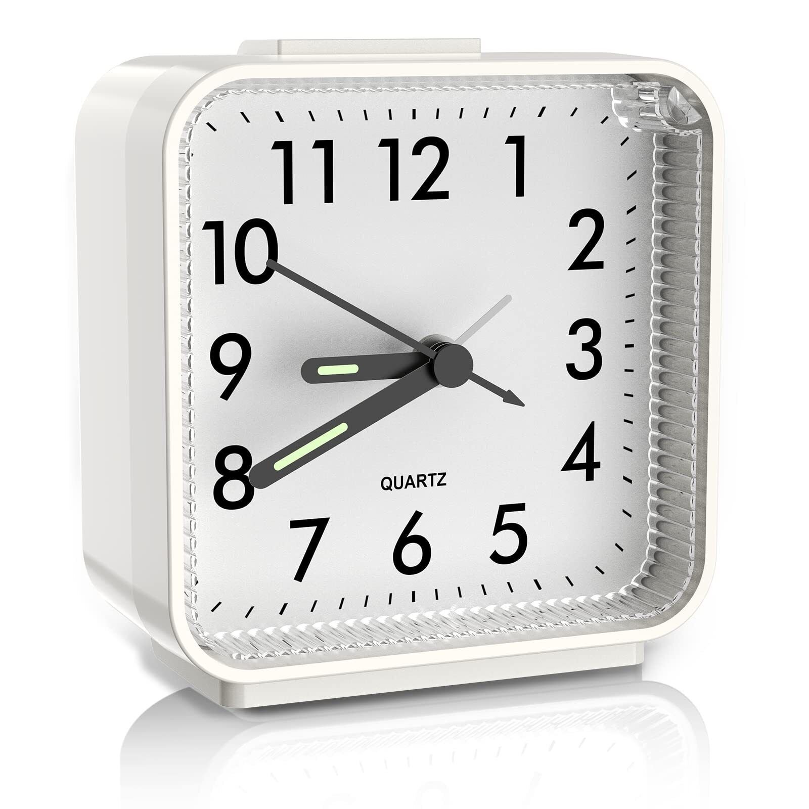 Analog Alarm Clock, White, Battery Powered, Snooze, Night Light, Large Dial, Goo