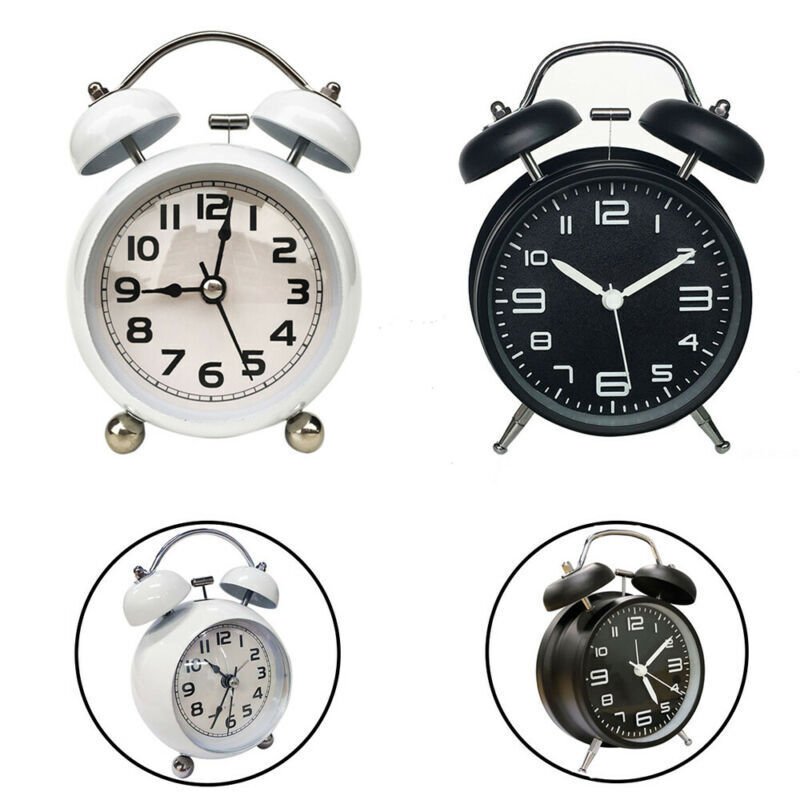 Analog Twin Bell Alarm Clock Non-Ticking Vintage Retro Classic Bedroom Loud Wake