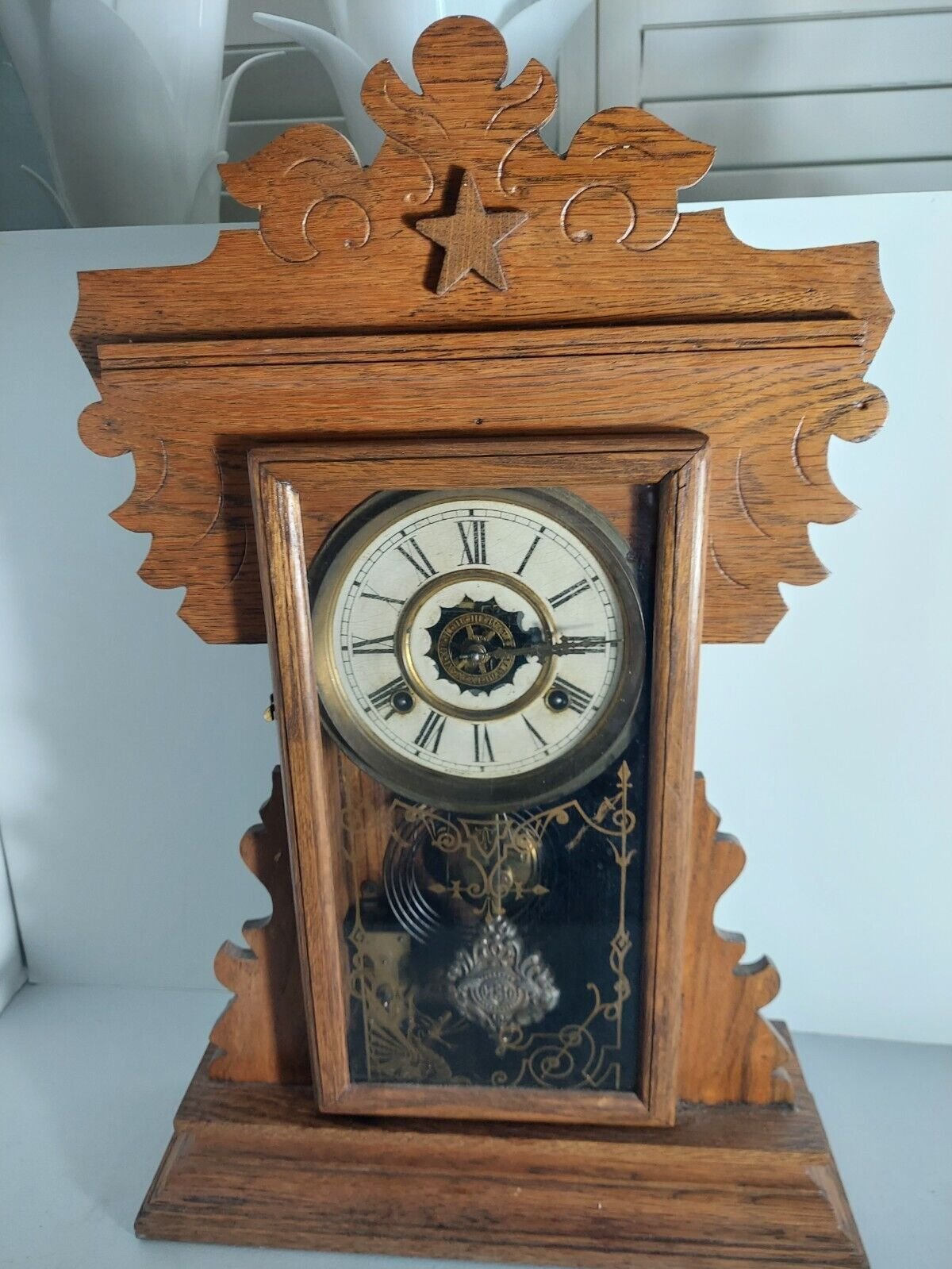 Antique 19th C. WATERBURY 8 Day Victorian Walnut Parlor Mantel ClocK