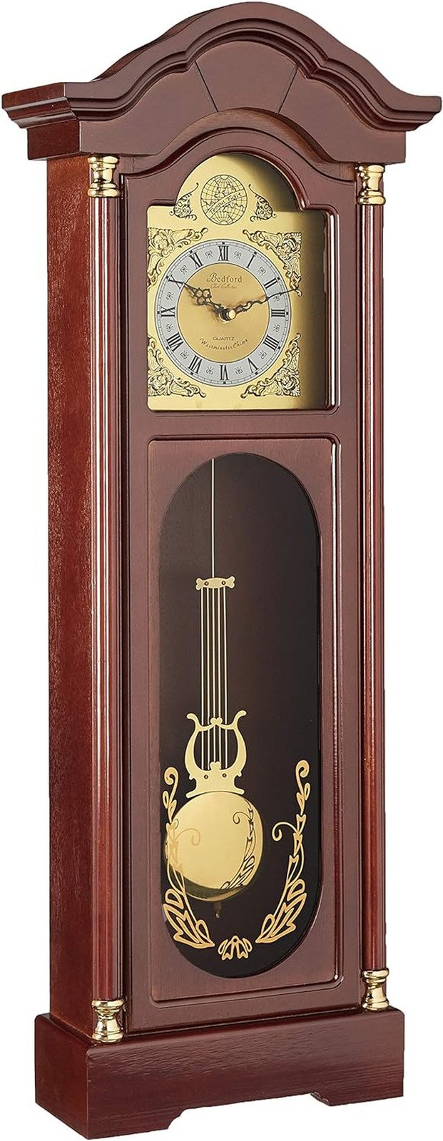 Antique Cherry Oak Finish Chiming Wall Clock with Roman Numerals, 33.25" L