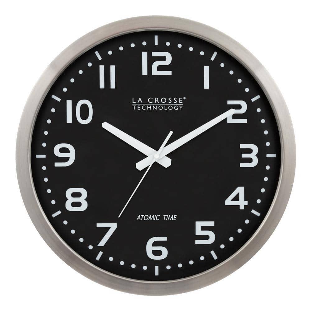 Atomic Analog Clock Metal Frame Stainless Steel Black Dial Automatic DST Change