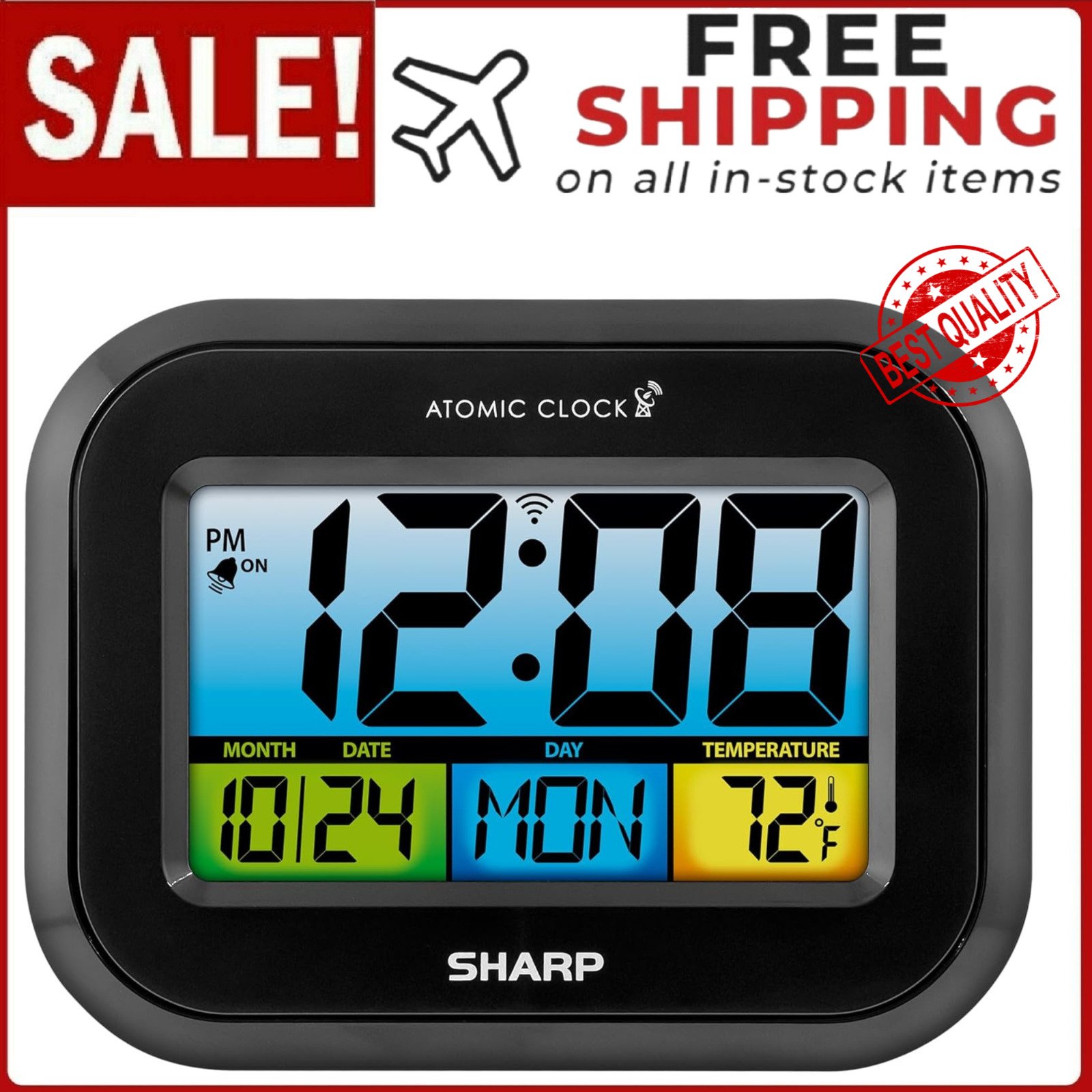 Atomic Digital Alarm Clock, Battery Operated Self-Setting Digital Wall or