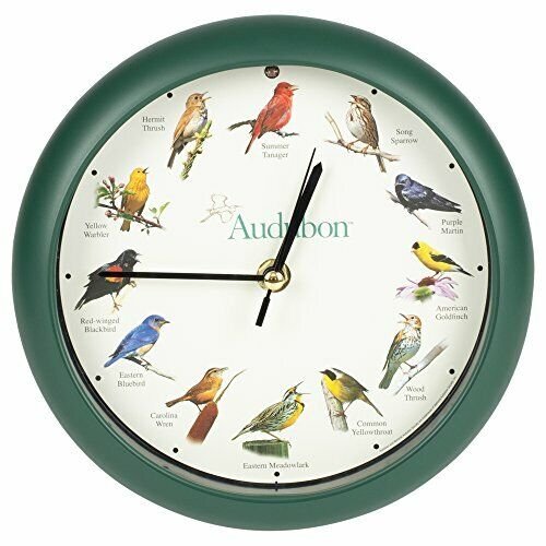 Audubon Society Singing Bird Wall / Desk Sound Clock, 8 Inch, Green