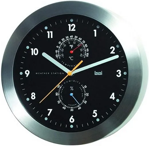 baibrushedaluminumweatherstationwallclockblack 1