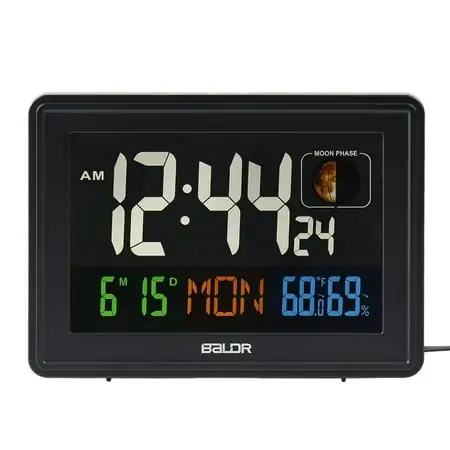 BALDR Atomic Alarm Clock in Color Digital Clock with Large Display Calendar & Moon Phase Indoor
