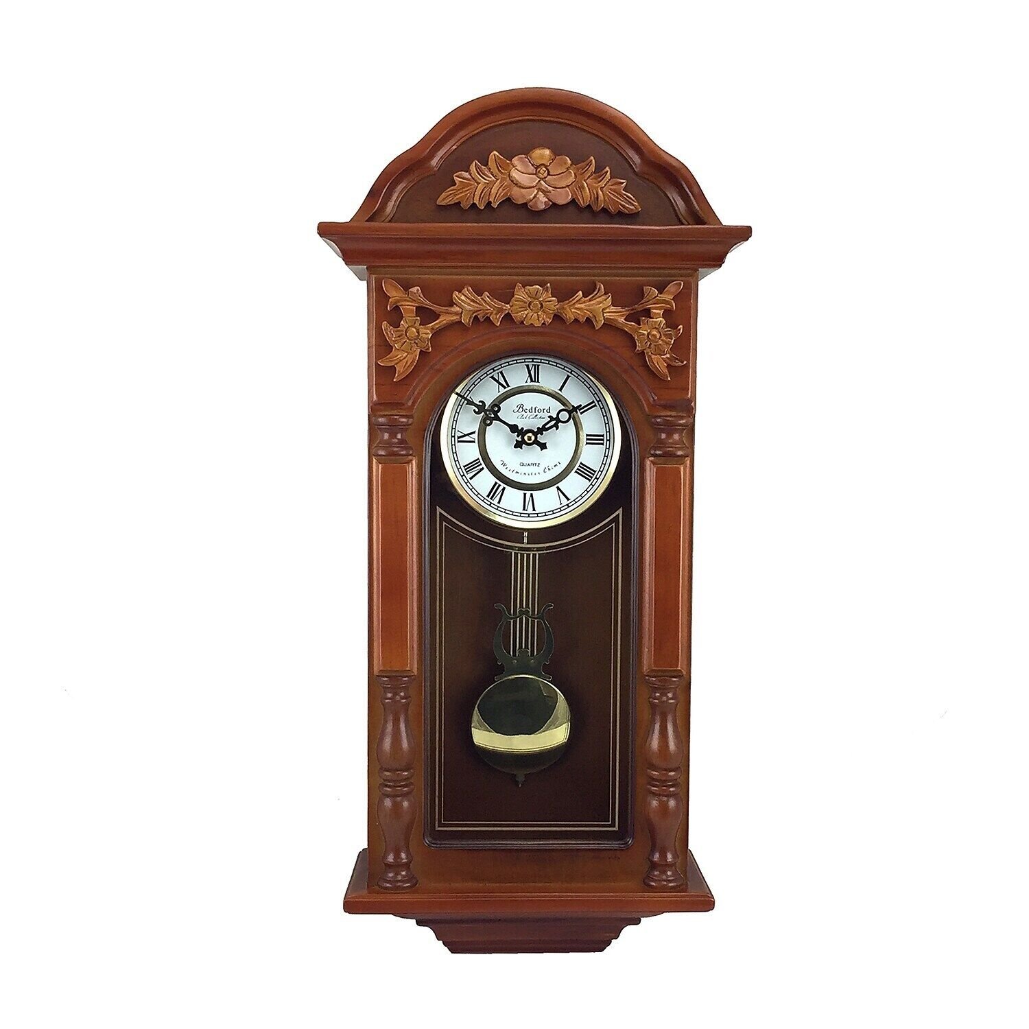Bedford Clock Collection Antique Chiming Wall Clock in Padauk Oak Finish