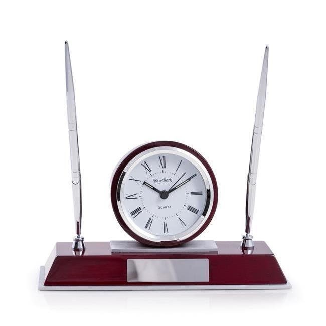 Bey-Berk International CM681 Dresden Lacquered Quartz Desk Clock with Chrome ...