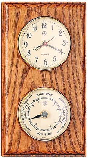 Bey-Berk WS216 Quartz Tide Clock on Mahogany Wood with Brass Bezel. Wall Mounts Vertically or Horizontally, Brown