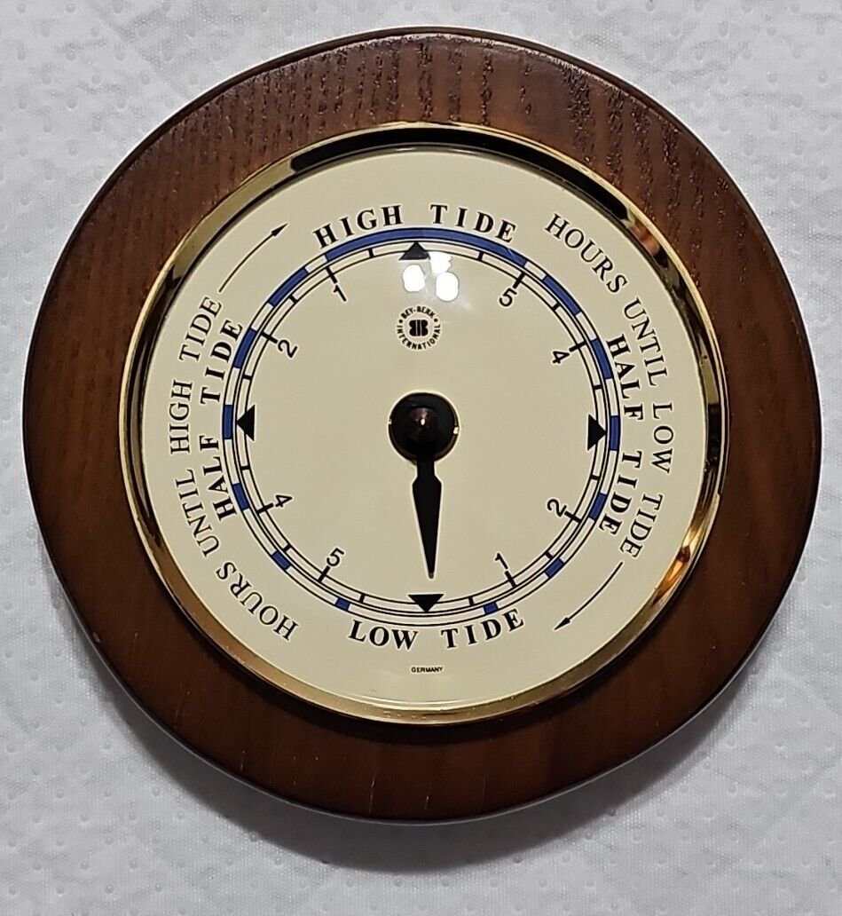 Bey Berk Tide Clock On 5.5" Inch Cherry Wood With Brass Bezel Tested & Works