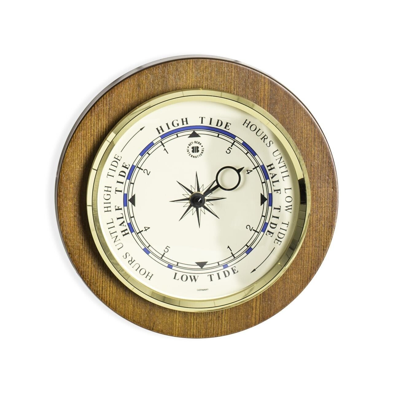 Bey Berk Tide Clock on 9" Cherry Wood with Brass Bezel.