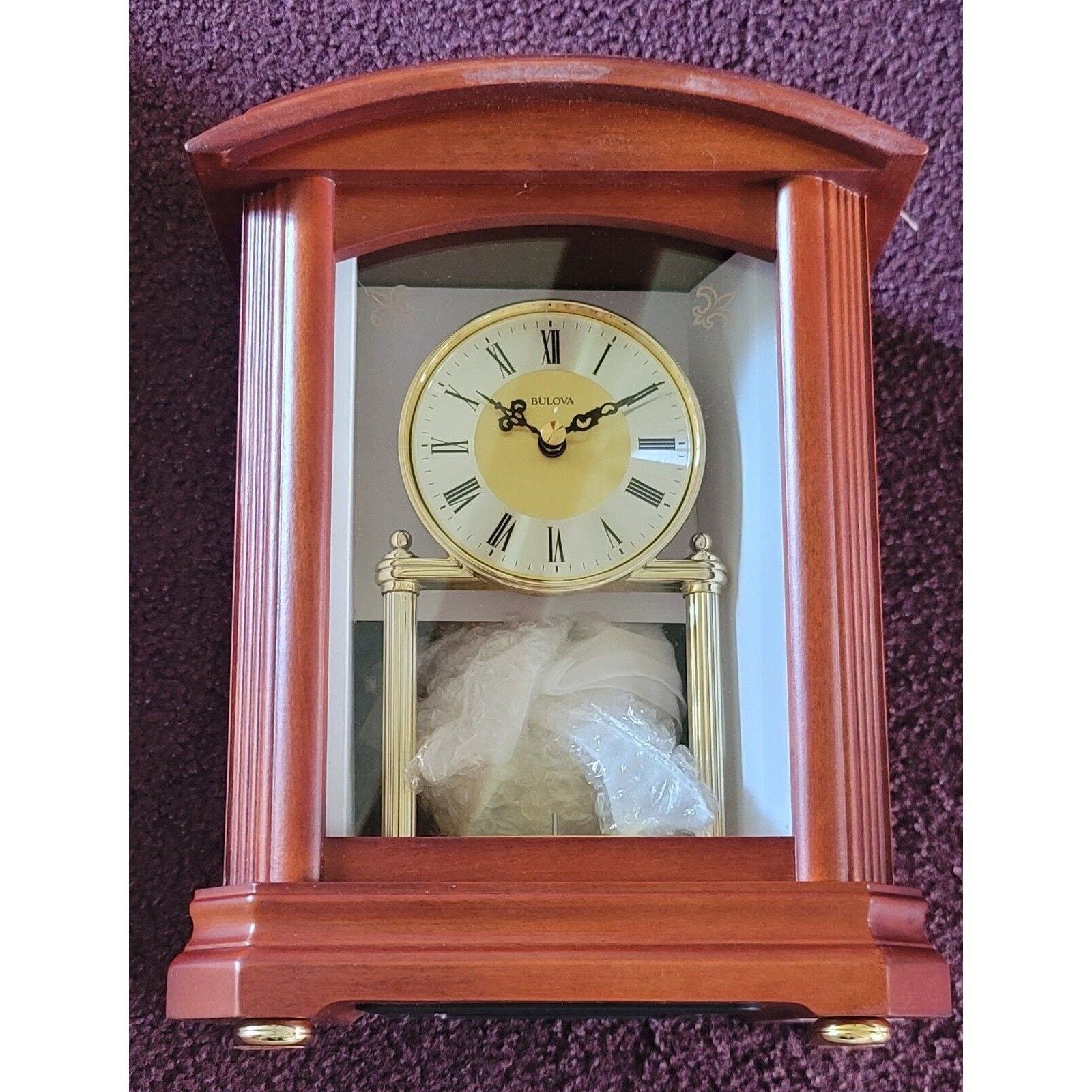 Bulova B1848 Nordale Tabletop Hardwood Mantel Desk Clock with Pendulum, Walnut