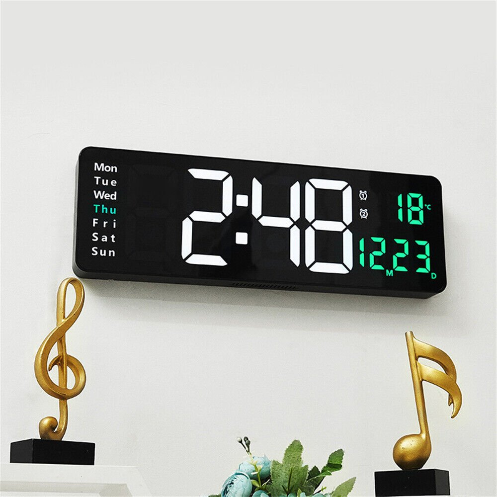Button Battery Wall 16" Digital LED Desk Alarm Remote Control Temperature Date