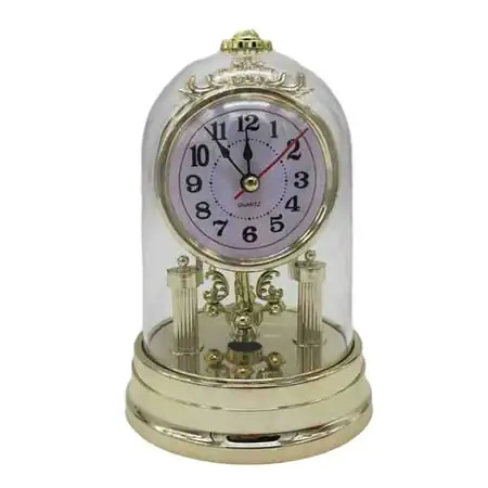 Classic Vintage Clock European Style Desk Antique Clock with Pendulum and Chime, Plastic Dome