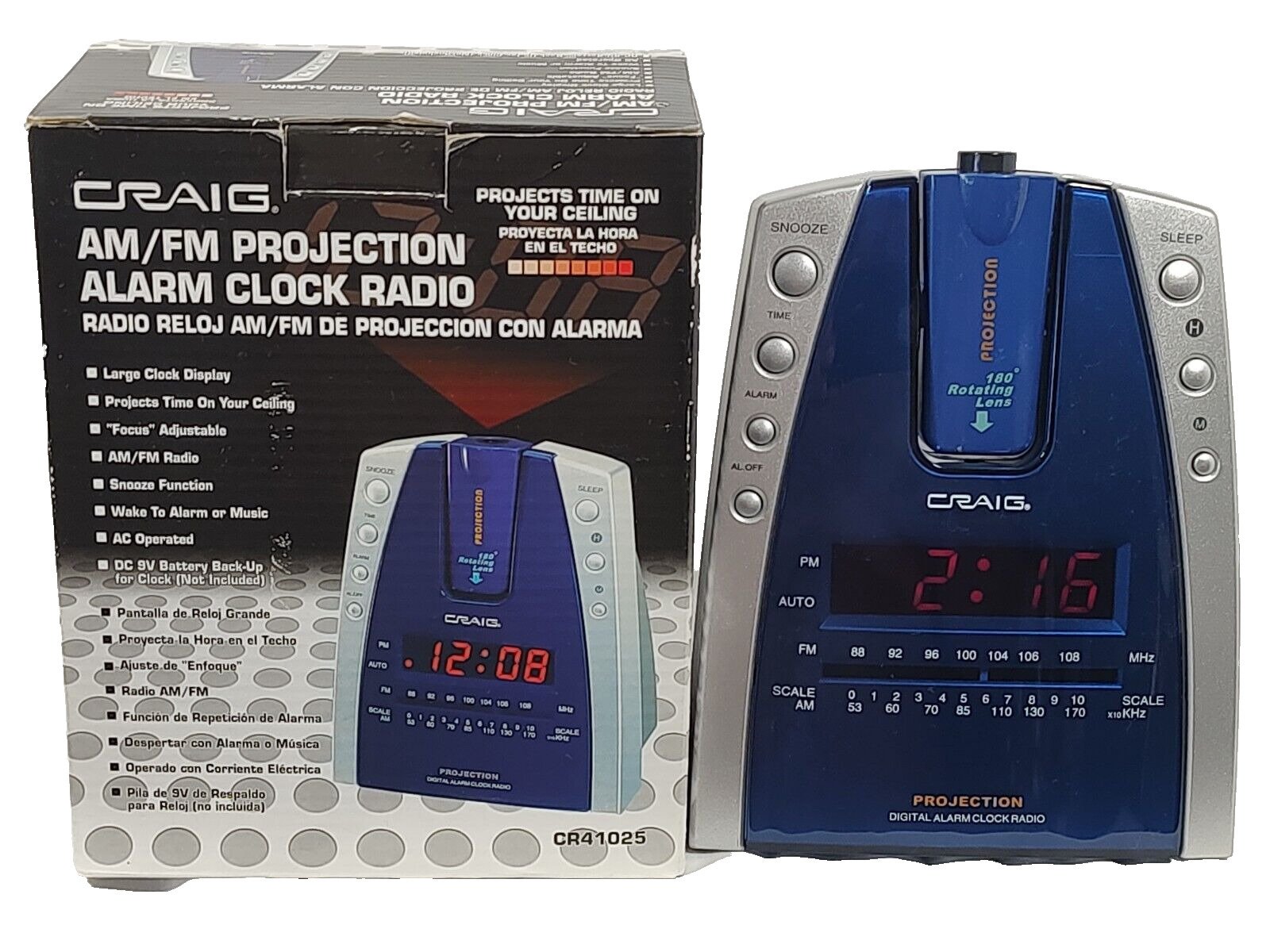 CRAIG Projection Rotating Lens AM/FM Digital Alarm Clock Radio Model CR41025