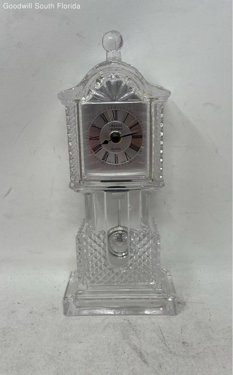 Crystal Legends By Godinger Clear Engraved Glass Decorative Quartz Mantel Clock