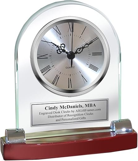 Desk Table Personalized Engrave Wood Desk Archway Clock Gold Base with Engaving Employee Recognition Wedding Service Award Retirement Gift Executive Anniversary
