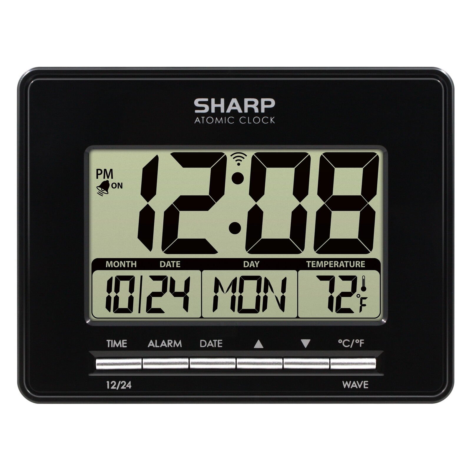 Digital Atomic Clock, Atomic Accuracy, Date, Temperature, Black Case,LCD Display