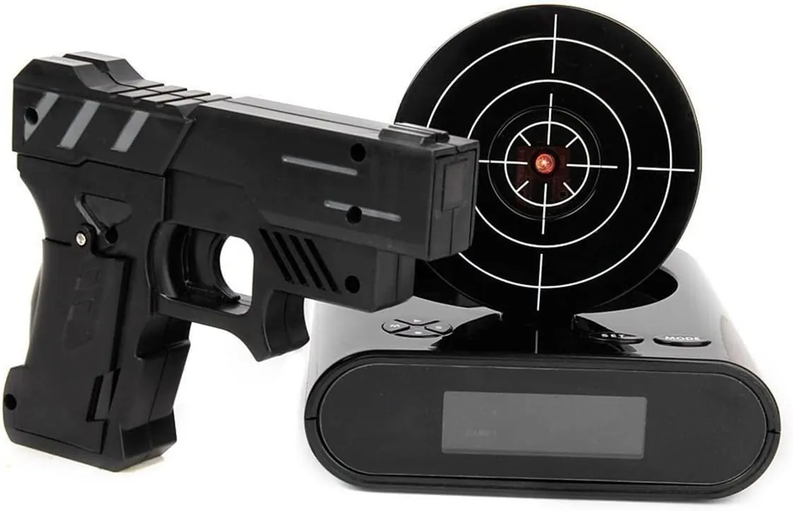 EC VISION Lock N' Load Gun Alarm Clock Target Alarm Clock Creative Clock （Black） photo