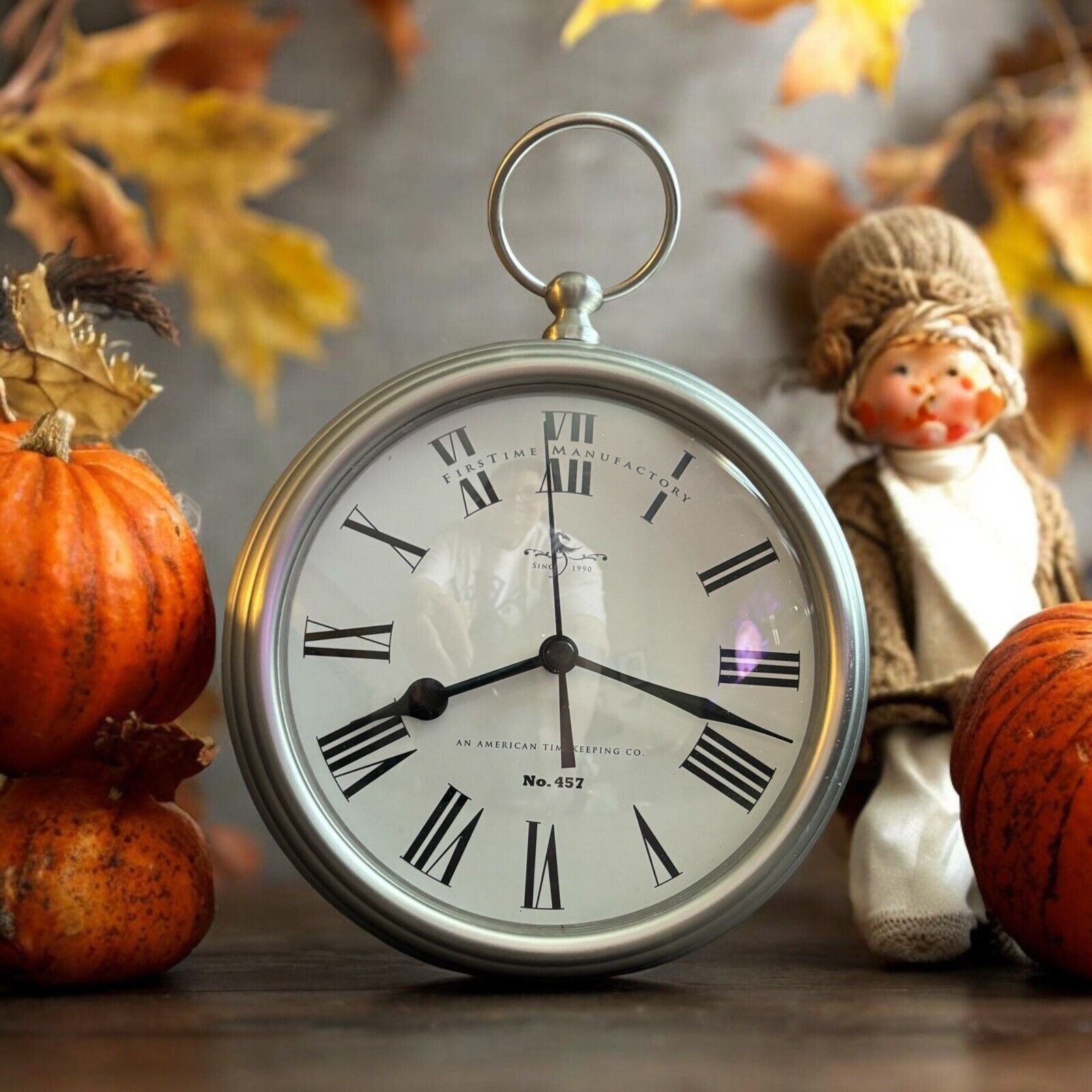 First Time Manufactory Brushed Nickel Round 7” x 1 3/4” Clock