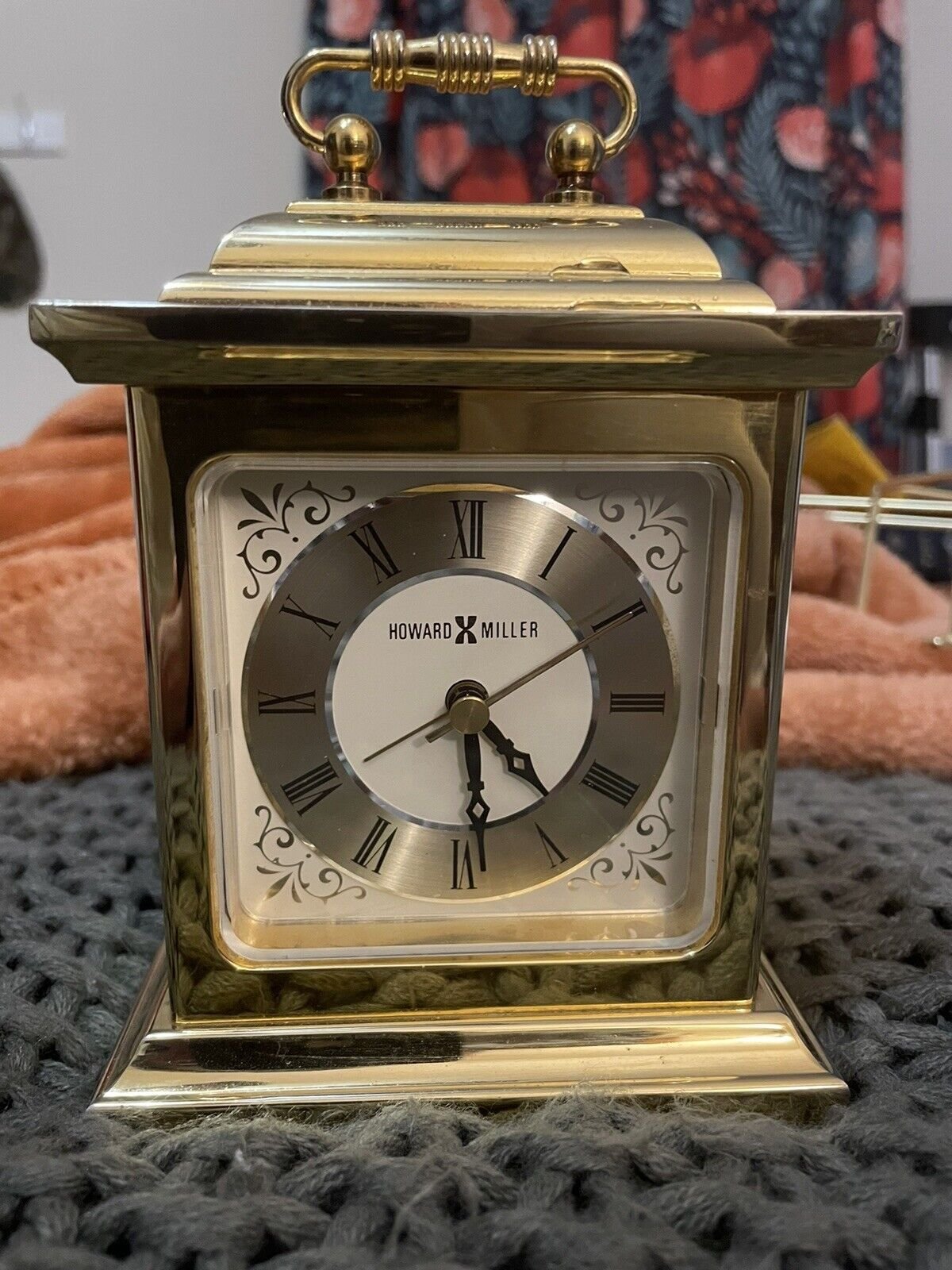Howard Miller Gold Tone Carriage Desk Quartz Alarm Clock Roman Numerals