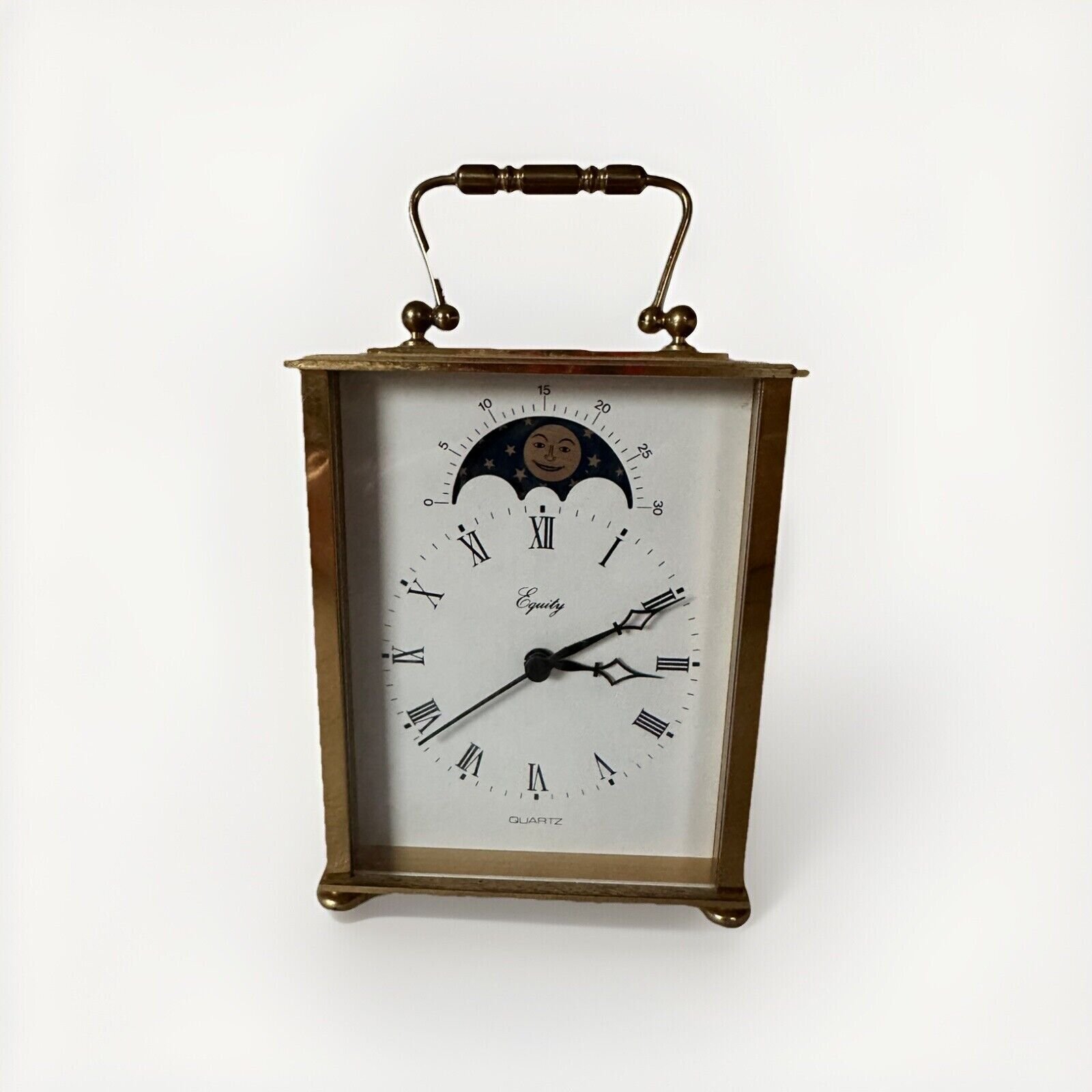 Kienzle Vintage Gold Carriage Quartz Clock Roman Numeral Moon Phase Desk Mantle