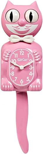 Kit-Cat Klock® Limited Edition Pink Satin kit - Iconic Retro Cat Clock with Moving Eyes and Tail, Battery Operated Wall Clock, Made in USA, Perfect for Home Decor, Mid-Century Modern Clock