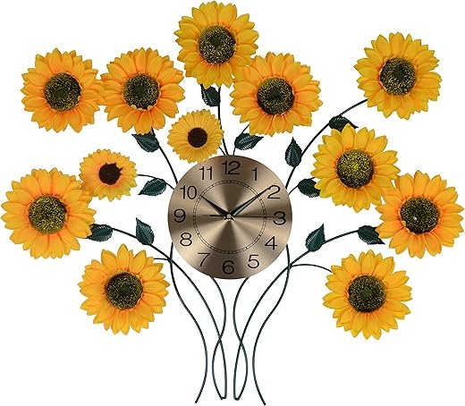 Threestar Large Sunflower Metal Wall Clock