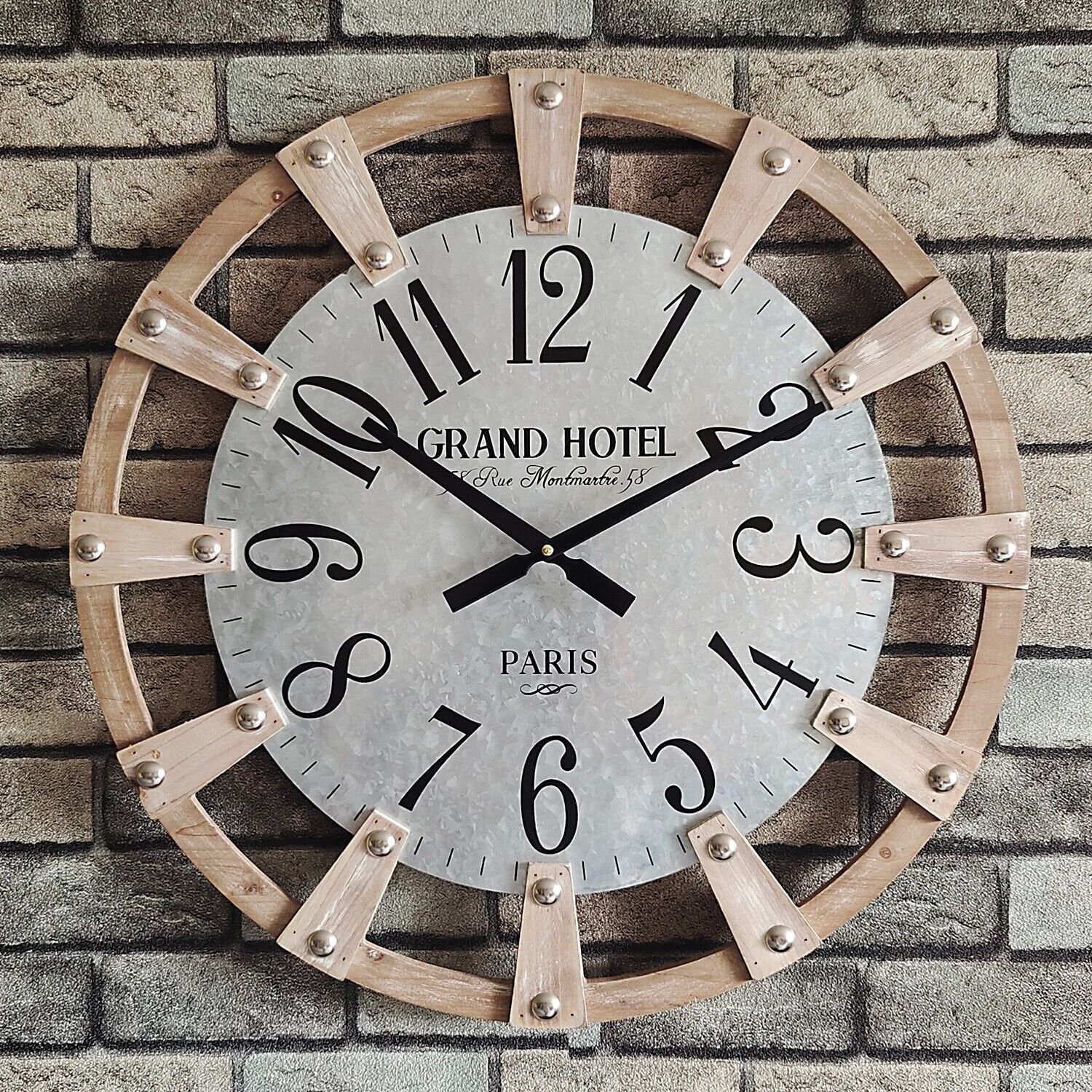 Large Vintage Wall Clock Silent 24 Inch Big Retro Farmhouse Living Room Decor