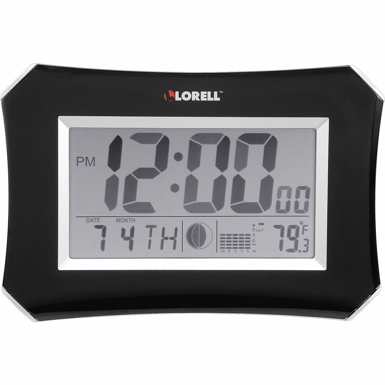 Lorell Wall/Alarm Clock LCD 10-1/4W"x7"Hx1-1/2"D Lunar Slvr/Blk 60998