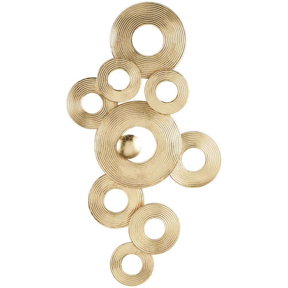 Metal Gold Stacked Circle Ring Abstract Wall Decor with Groove Texture