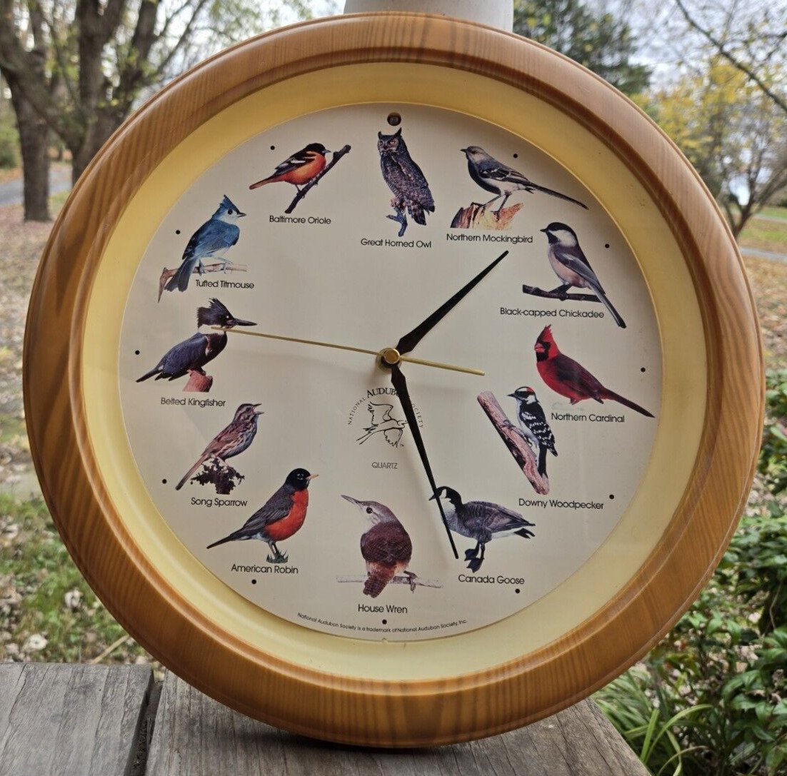 National Audubon Society Birdsong 13" Quartz Wall Clock WORKS Singing Birds