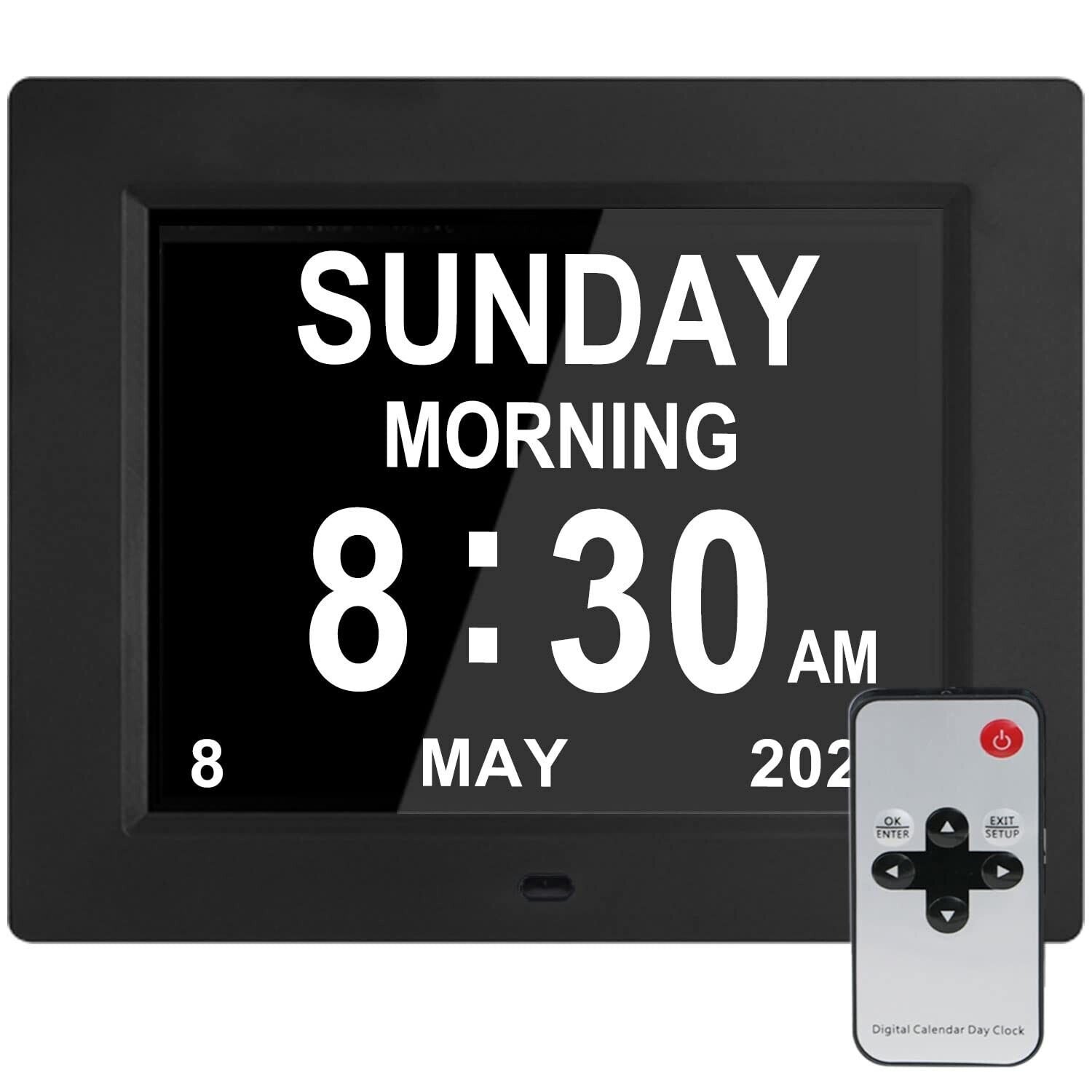 [Newest Version] Large Digital Day Calendar Clock – 12 Alarm Options Level
