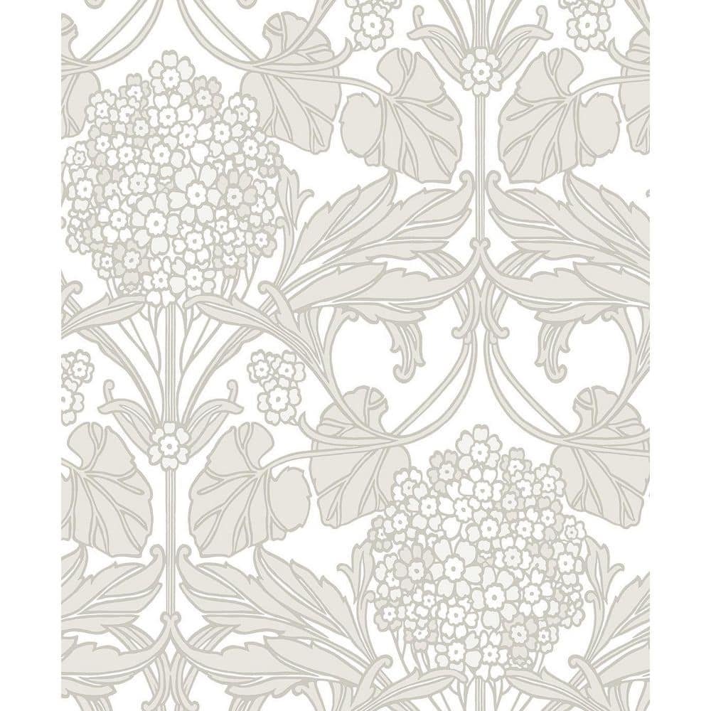 Pale Oak and Pearl Floral Hydrangea Unpasted Nonwoven Paper Wallpaper Roll 57.5...