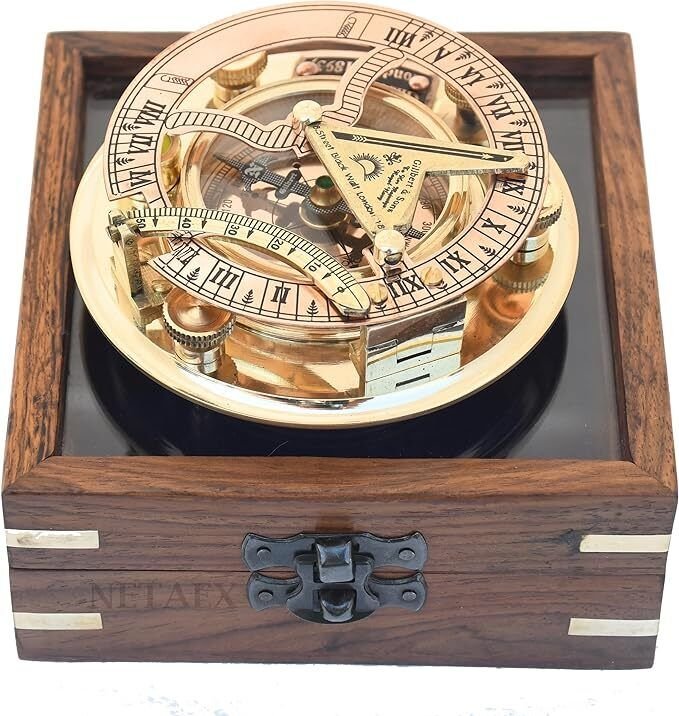 Personalized Engraved Sundial Compass, Sun Clock Antique Brass & Copper Compass
