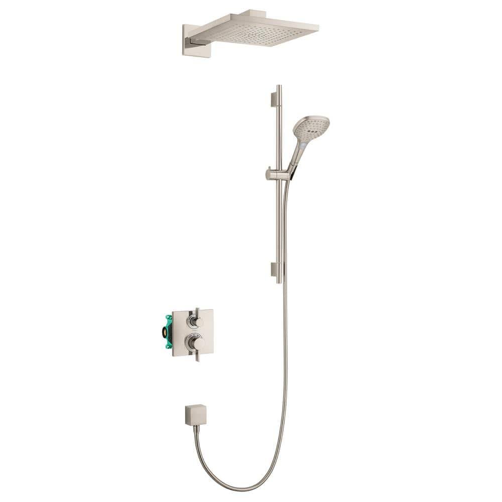 Raindance E 3-Spray Square Showerhead and Wall Bar Set with Valve in...