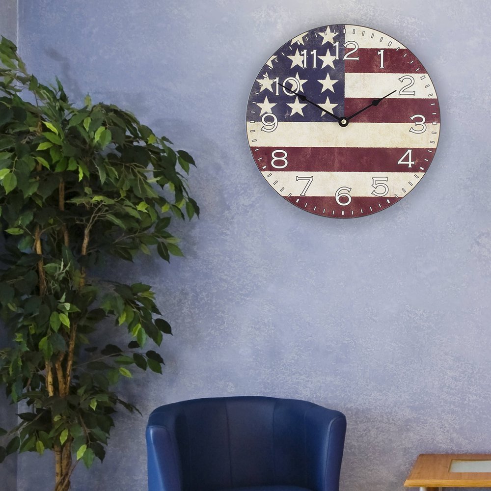 Reloj de pared de cuarzo patriótico Americana de 12"
