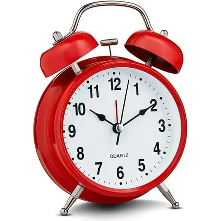 Retro Twin Bell Quartz Analog Alarm Clock, Retro Red Brushed Metal, Loud Alarm, Battery Operated photo Retro Twin Bell Quartz Analog Alarm Clock, Retro Red Brushed Metal, Loud Alarm, Battery Operated